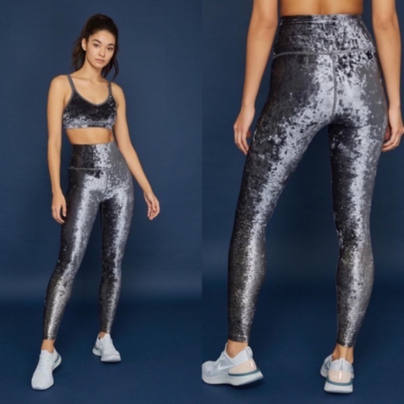 Beyond Yoga Pants - Beyond Yoga Crushed Soft Velvet High Waisted Legging with Metallic Dot Print